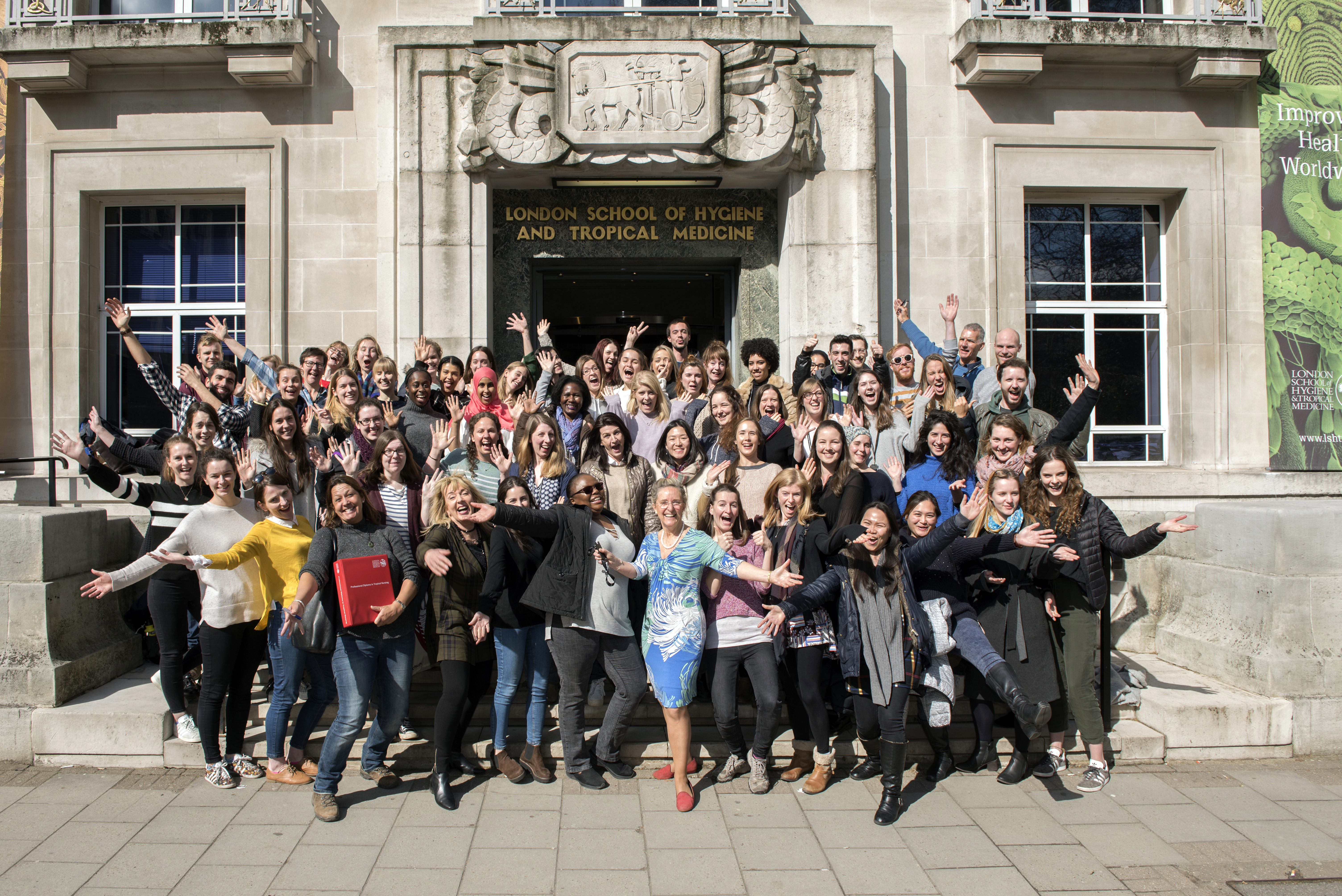 Caption: September 2017 Diploma of Tropical Nursing students in front of LSHTM. Credit: LSHTM