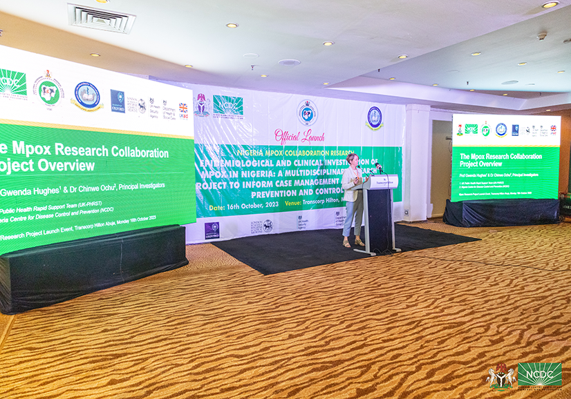 Professor Gwenda Hughes of the UK-PHRST presenting to delegates at NCDC mpox launch event