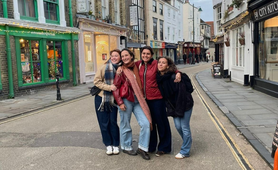 Students standing on the street of Canterbury.