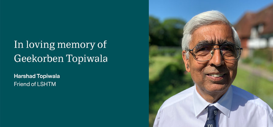 Harshad Topiwala, with the words &#039;In loving memory of Geekorben Topiwala&#039; on the left 