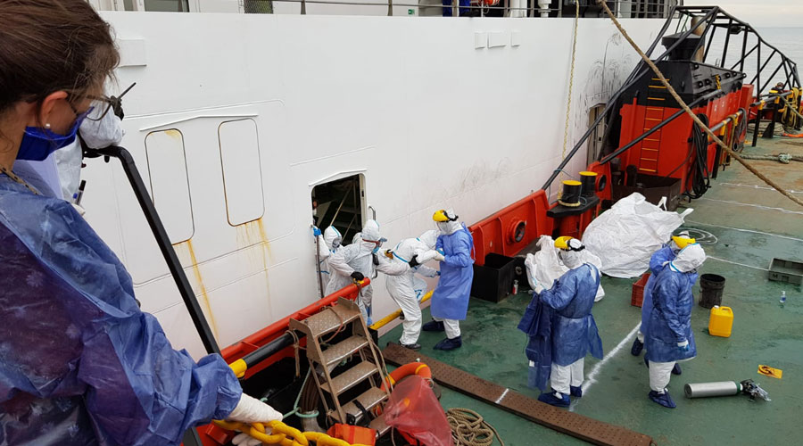 Karina Rando during the Greg Mortimer Ship that was evacuated in Uruguay