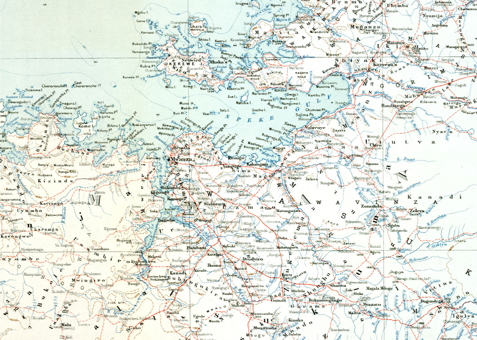 Sleeping sickness map of Uganda 1923 (extract showing the Tanzanian parishes in the MHDD). Used with permission of LSHTM Archives Service