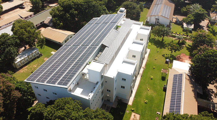 Drone image of the Molecular Biology Laboratory on the Fajara campus