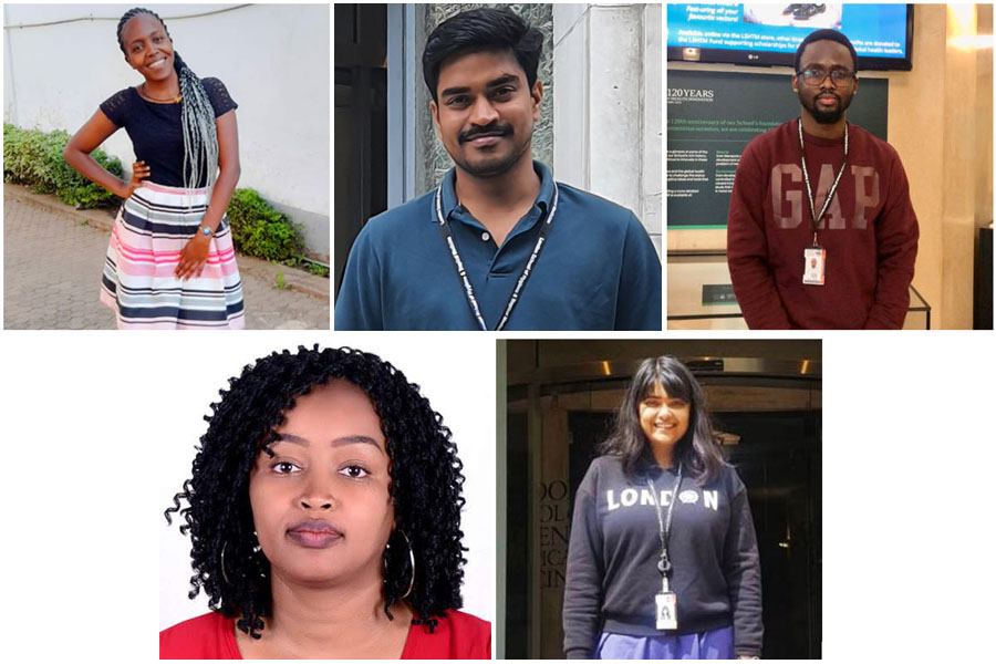 Previous years&#039; Jeroen Ensink scholars Grace Muguro, Abhijit Gadewar, Simon Kadima, Marie Umupfasoni and Koushiki Banarjee