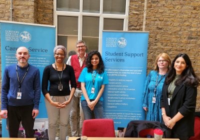 A group photo of LSHTM student services team &amp; Sapna Kurade