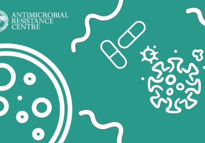 Graphic showing microbes and pills 