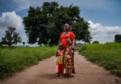 A mother and her two children taking part in the MASSIV trial in Basse