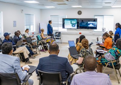 Group meeting in a hall