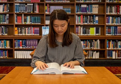 Student in the library