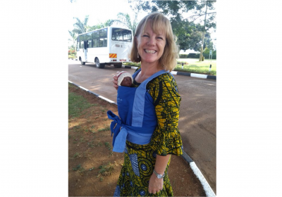 Joy Lawn demonstrating kangaroo mother care in her birth country of Uganda. Photo credit: Joy Lawn