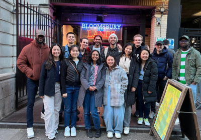 MSc Health Data Science students outside Bloomsbury Lanes