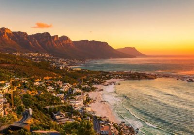 Capetown landscape of mountain, land and sea