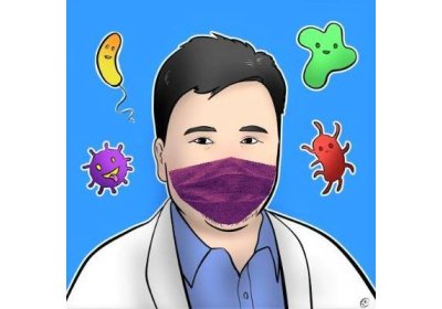 Melvin Sanicas cartoon image with a mask on