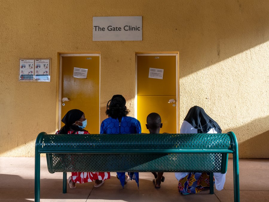Patients queuing at the MRCG clinic gate, Fajara Patients queuing at the MRCG clinic gate, Fajara