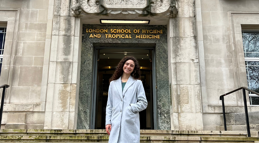 Lea Mansour outside LSHTM Keppel Street Building