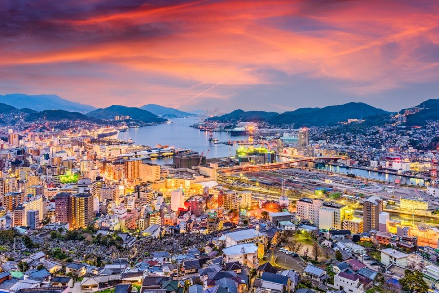 Nagasaki Japan skyline at dusk