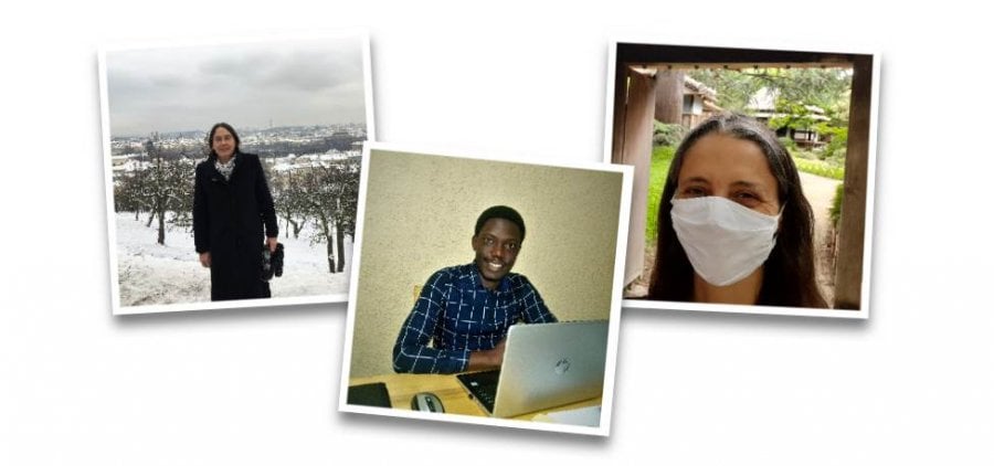 Three of the volunteers: Hermione Lovel, Iradukunda Gad Patrick, and Natalie Moyen Three of the volunteers of the rapid data project