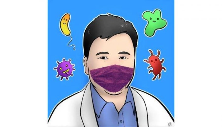 Melvin Sanicas cartoon image with a mask on