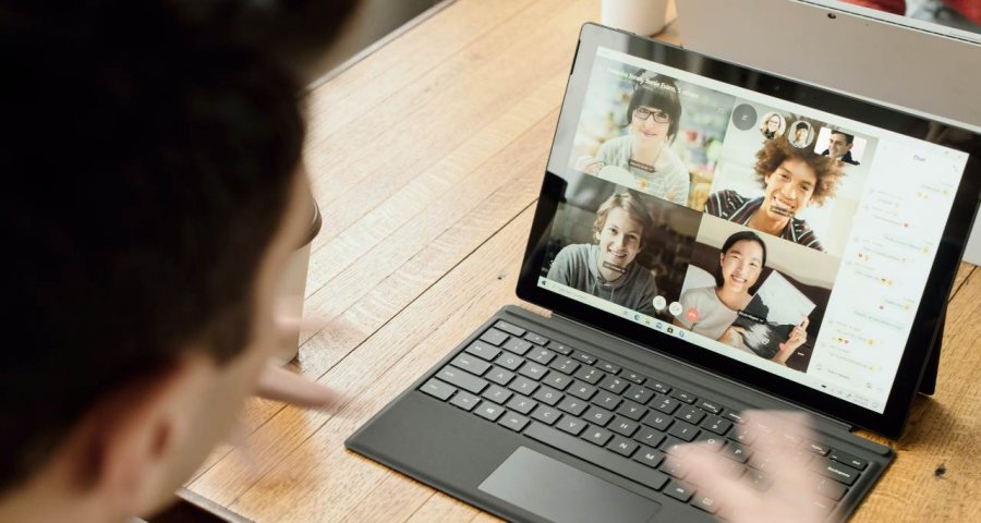 Man video chatting on his laptop
