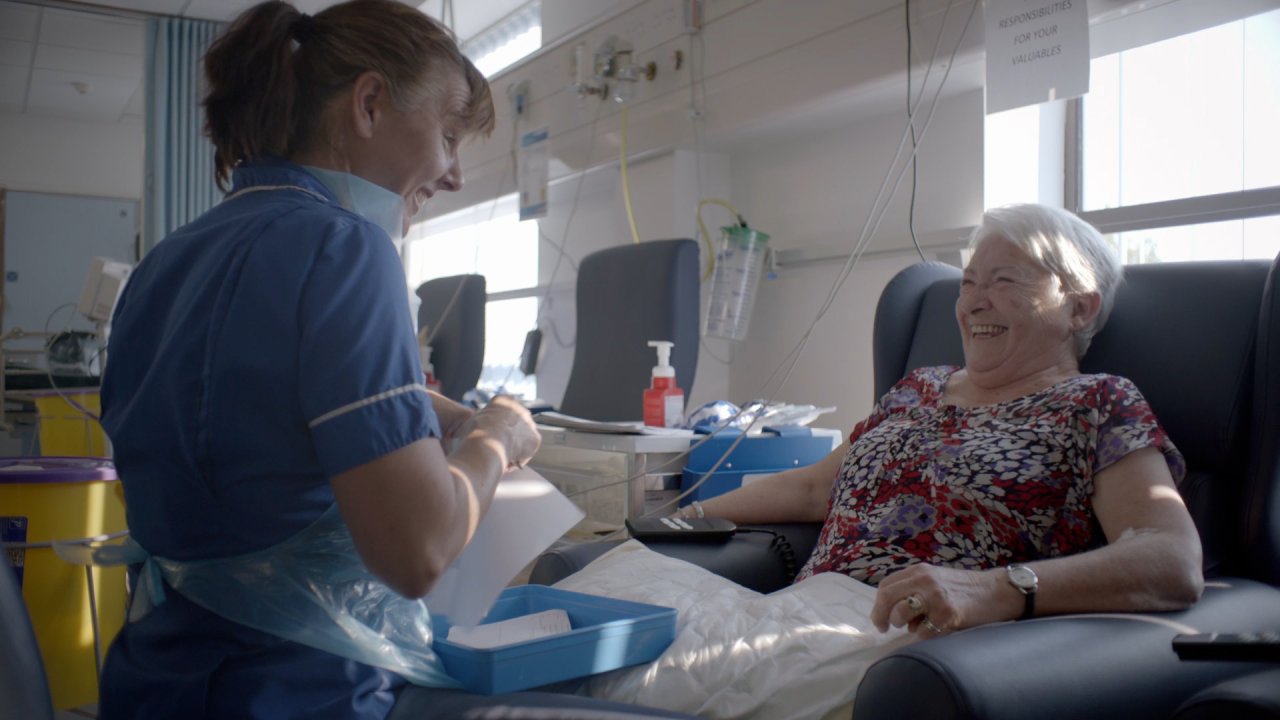 Christina Crosbie being treated at the Leicester Royal Infirmary appearing in Cancer Research UK film. Credit: Cancer Research UK Christina Crosbie being treated at the Leicester Royal Infirmary appearing in Cancer Research UK film. Credit: Cancer Research UK