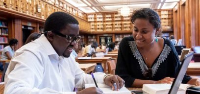 students in library