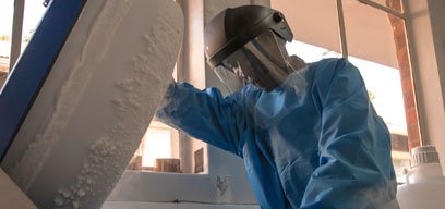 Researcher removing samples from liquid nitrogen
