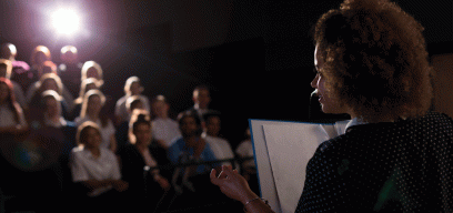 Woman giving lecture