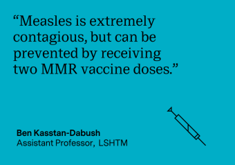 “Measles is extremely contagious, but can be prevented by receiving two MMR vaccine.” Assistant Professor, LSHTM