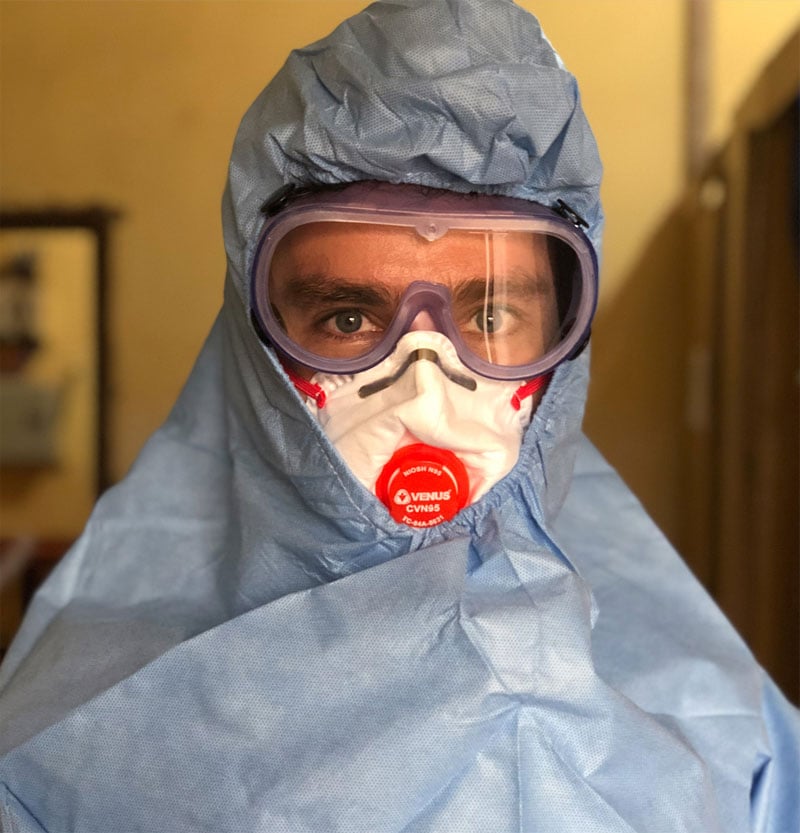 UK-PHRST member in personal protective equipment. Credit: UK-PHRST